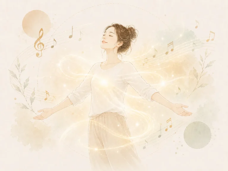 SOP可能性的交響樂能量療程示意圖，女性敞開自己迎向無限可能